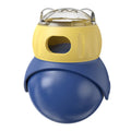 Owl-shaped plastic cat tumbler feeder in Morandi yellow and blue colours