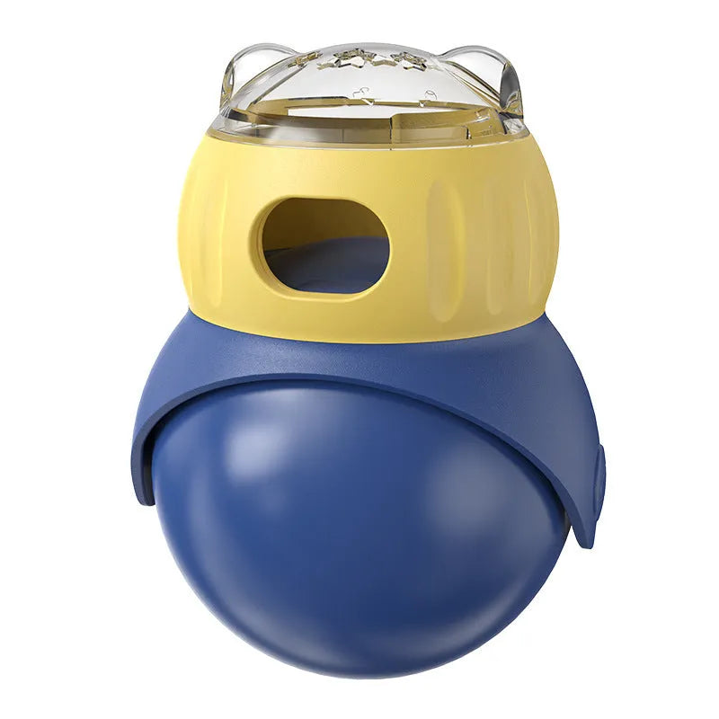 Owl-shaped plastic cat tumbler feeder in Morandi yellow and blue colours