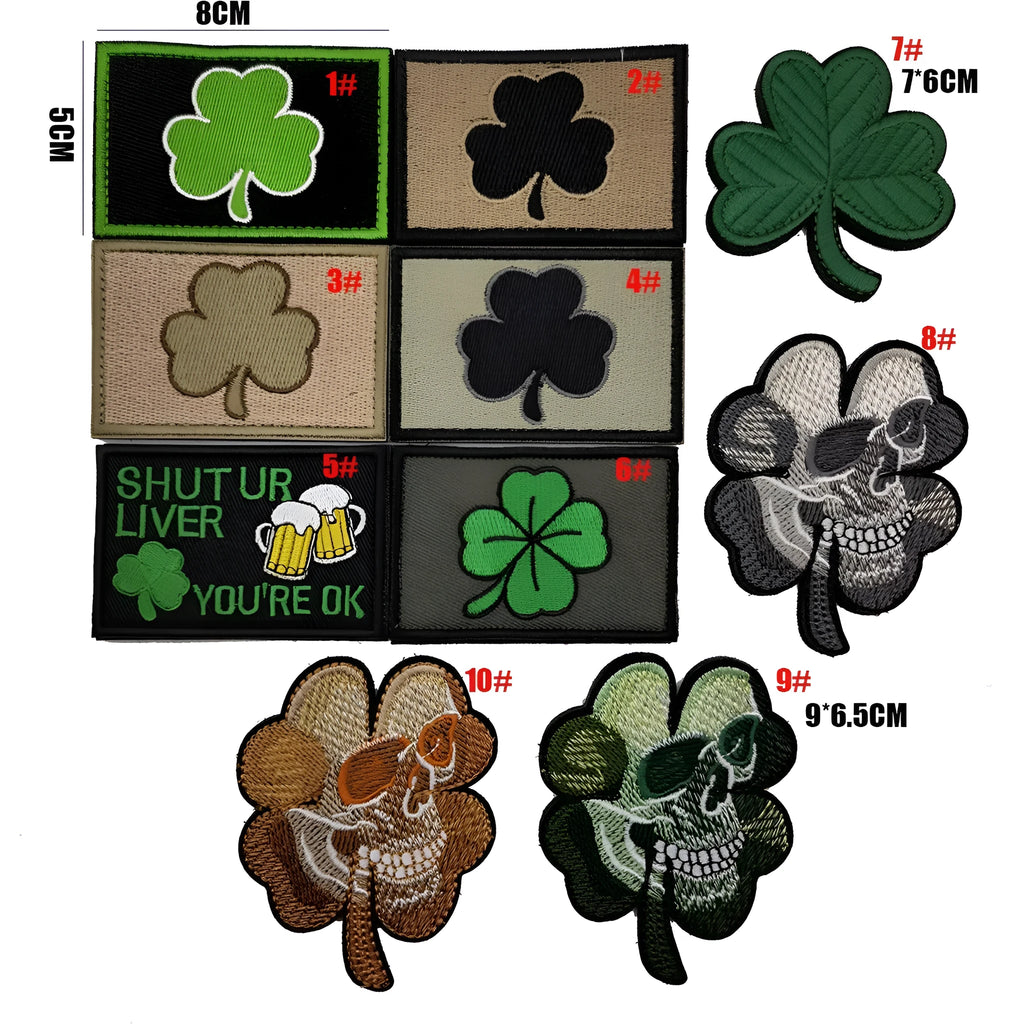 Embroidered fabric badge with Velcro strip in various colour options including green and black patterns