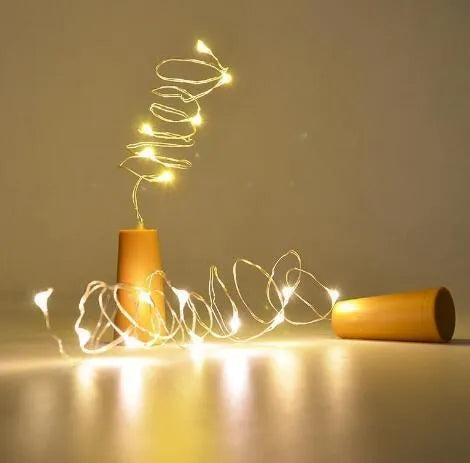 Copper wire LED string lights with bottle stopper for decorative bottle lighting
