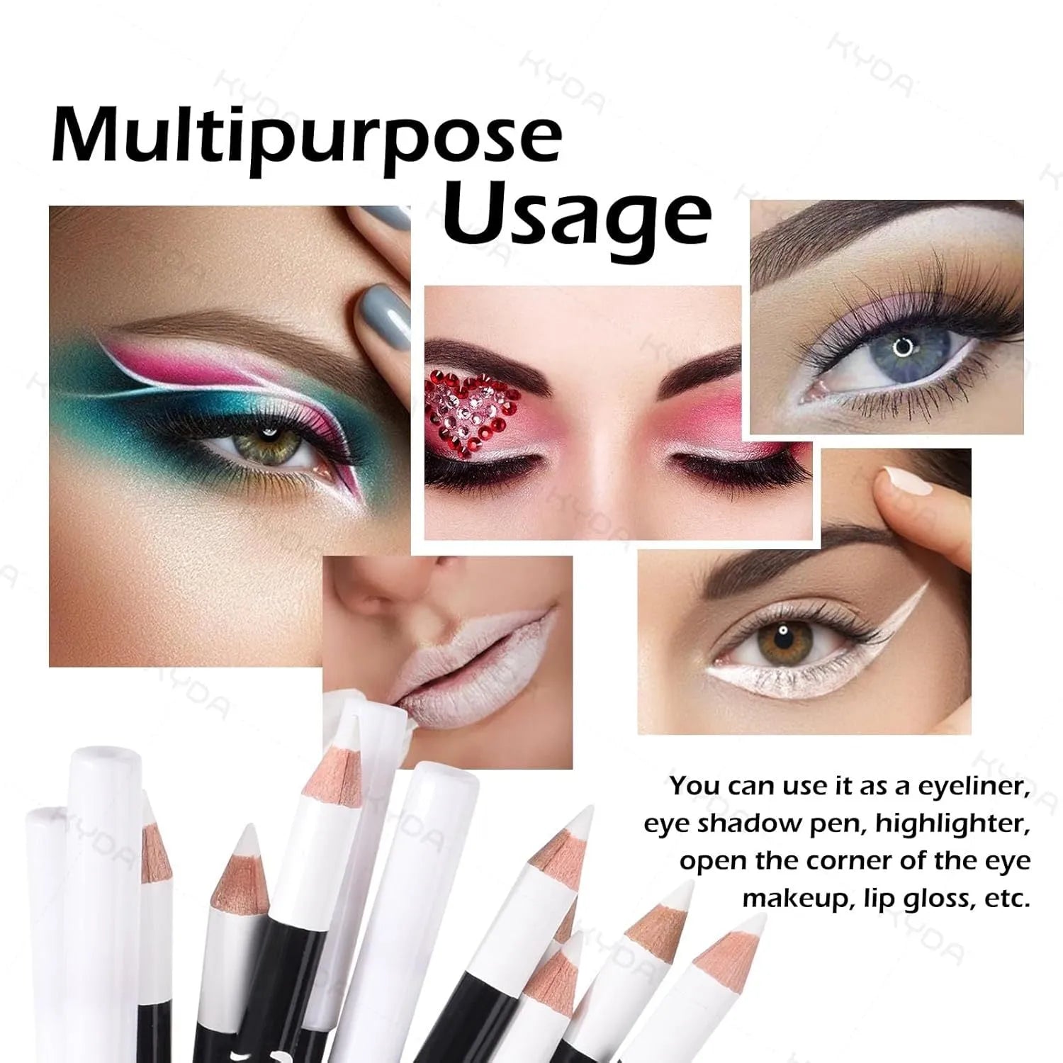 12 piece white and black waterproof eyeliner pencil set with sharpener for multi-use makeup