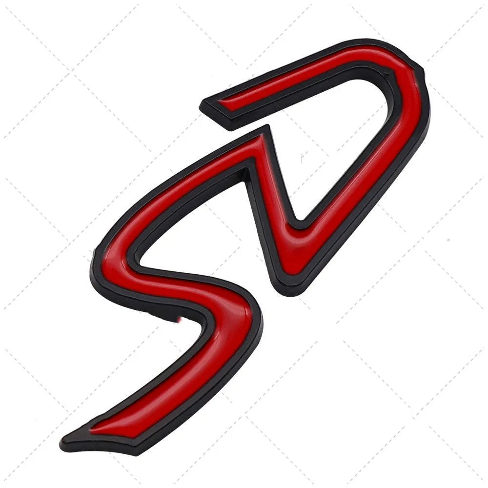 Metal car sticker decorative label with SD and D patterns in red silver colour for vehicle modification