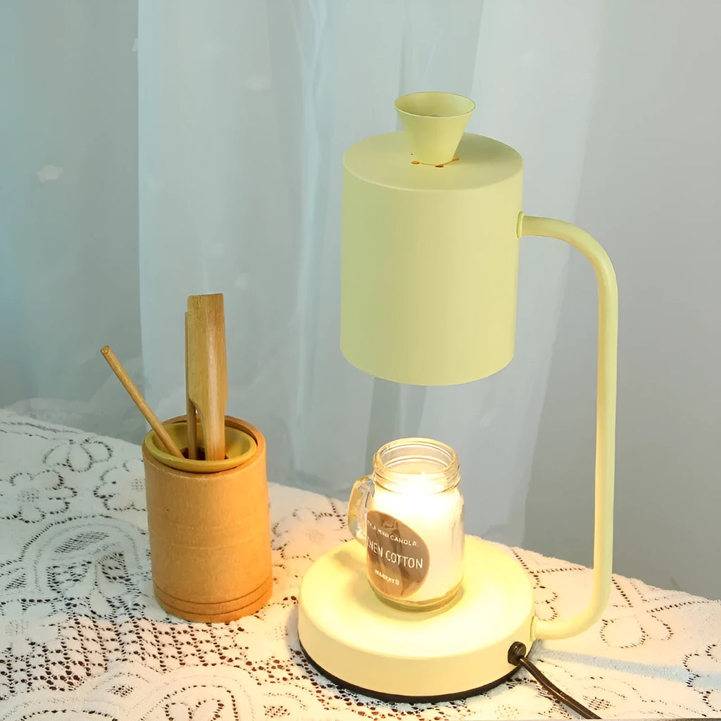 White European-style metal aromatherapy lamp with dimmer switch on wooden table