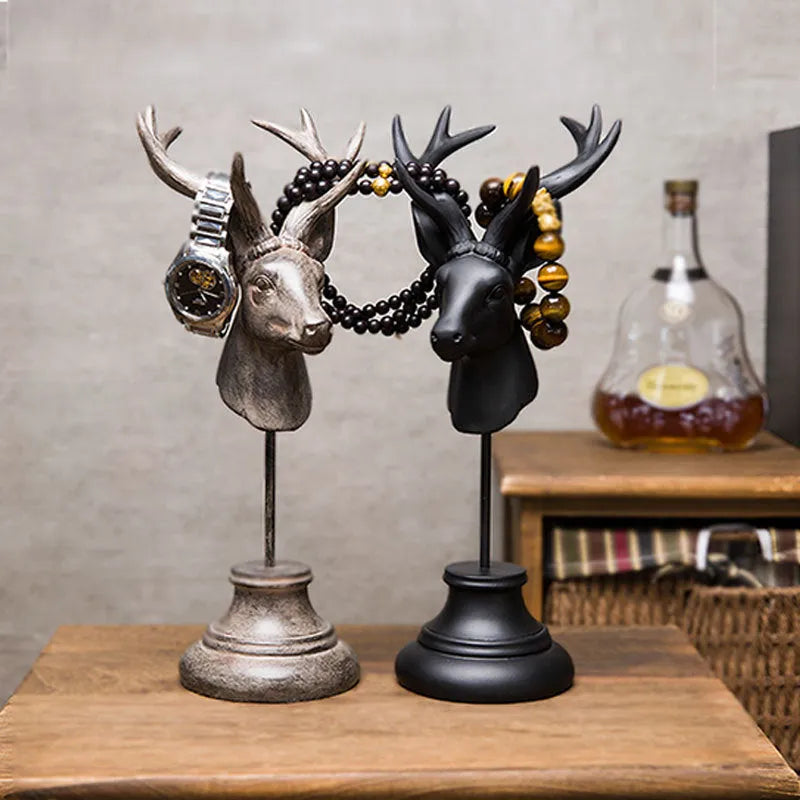 Natural resin animal figurine home decoration in black, white, or wood colour, 32cm tall.