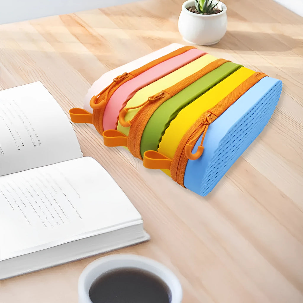 Silicone glasses case in multiple colours showing dimensions of 200mm length, 80mm width, and 50mm depth