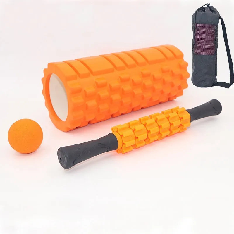 Black six-piece gear design fitness foam roller measuring 33cm length for muscle massage therapy