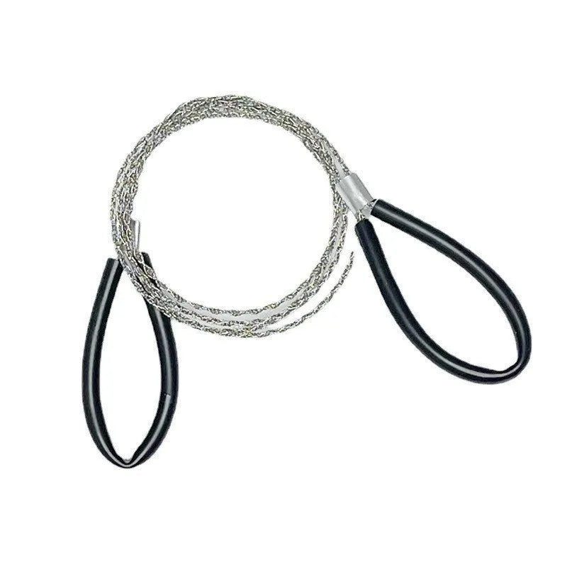 Outdoor survival wire saw with leather case showing black German stainless steel wire