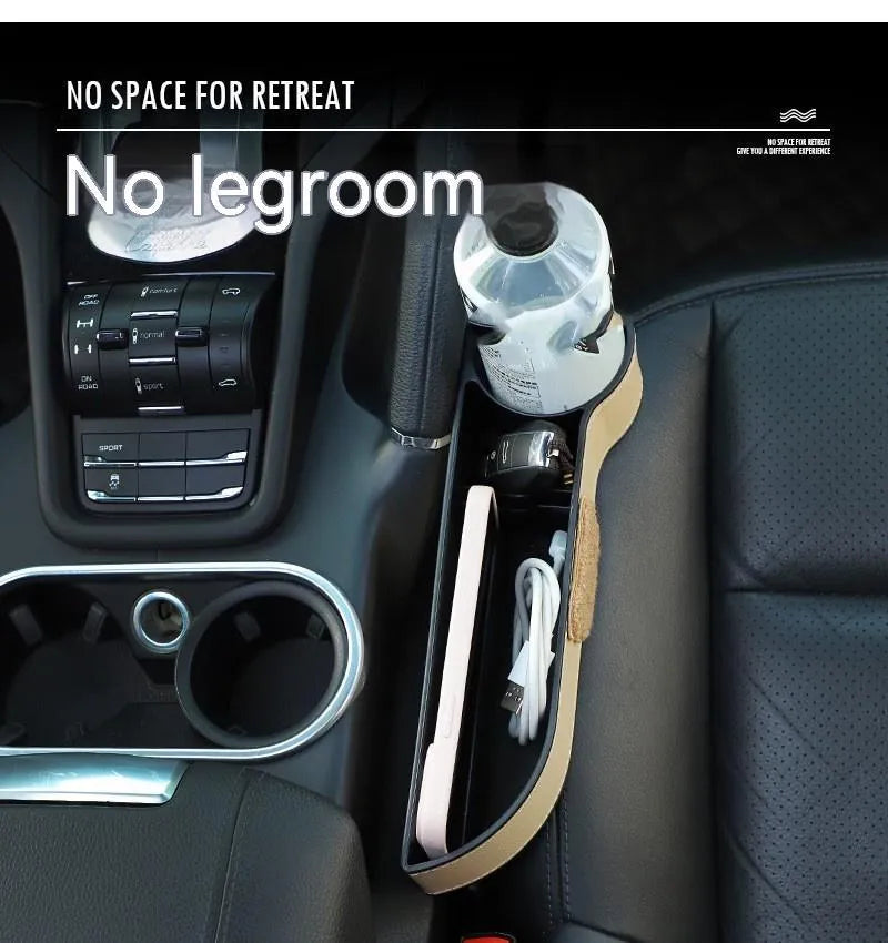 Leather car seat gap storage box with cartoon bear design for centre console organisation.
