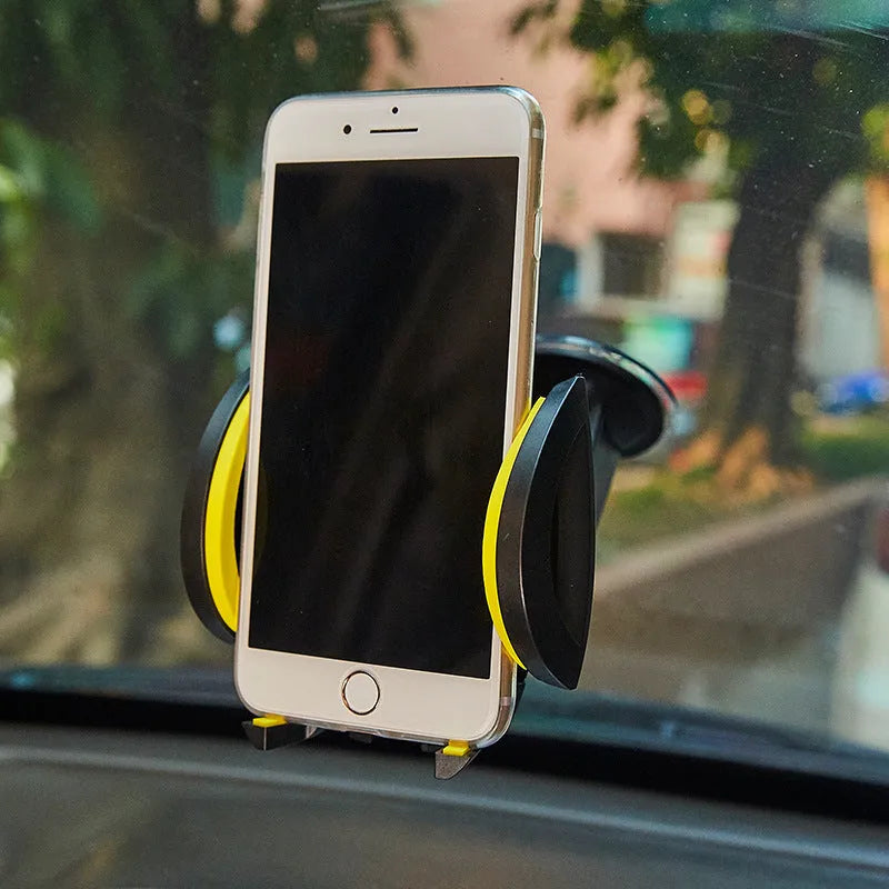 ABS suction cup car phone holder with U-shaped bracket in blue colour showing clamp mechanism