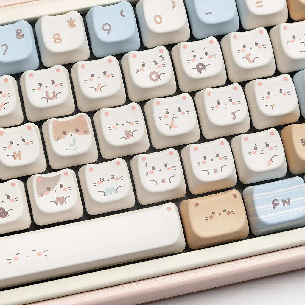 Sea salt cat design PBT keycap set with sublimation printing showing 1.5u space bar and March past supplements