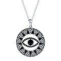 Blue Devil's Eye pendant on a copper cross chain necklace for women.