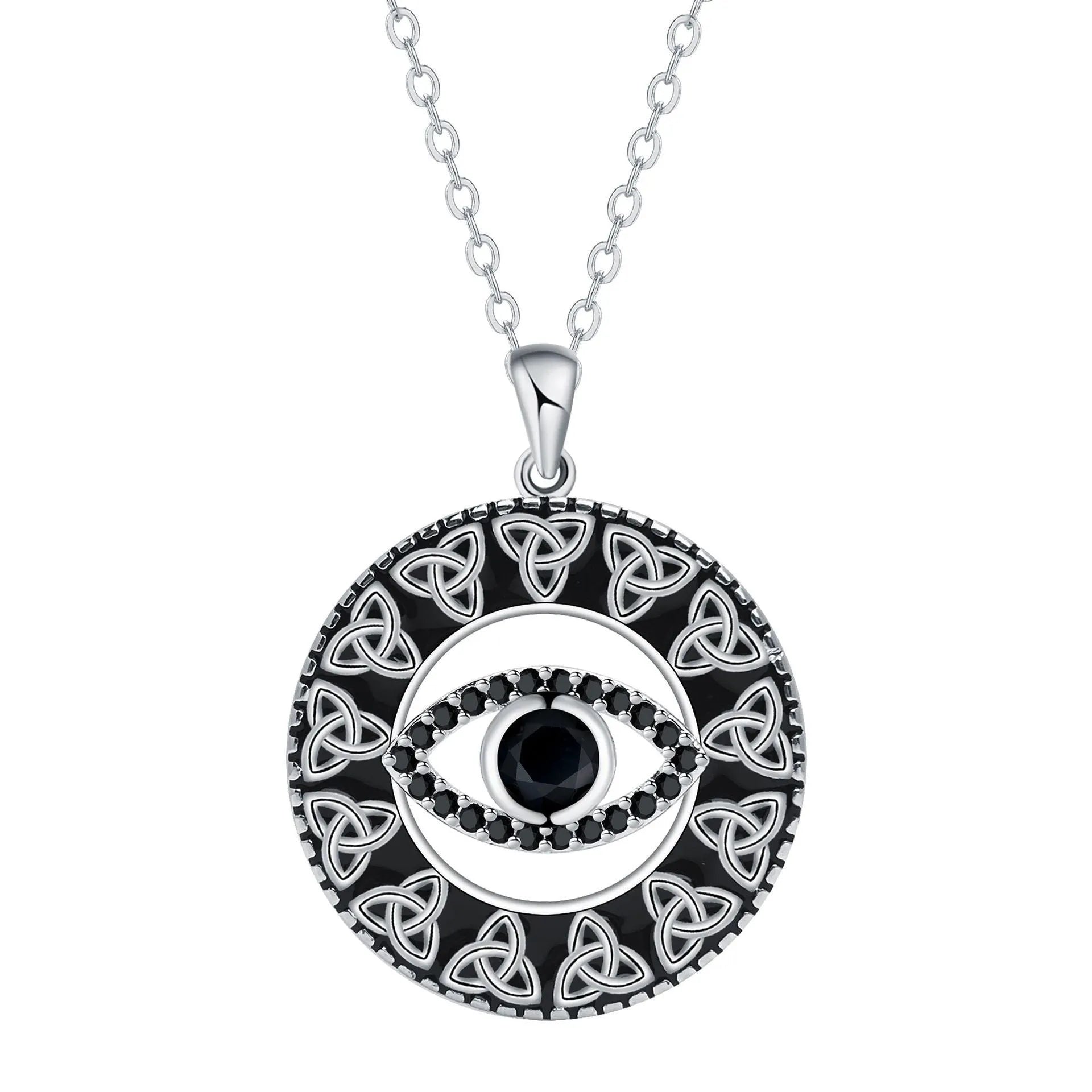 Blue Devil's Eye pendant on a copper cross chain necklace for women.