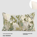 Antique green wool blend pillowcase with French style spring flowers botanical pattern, shown in square and waist sizes.