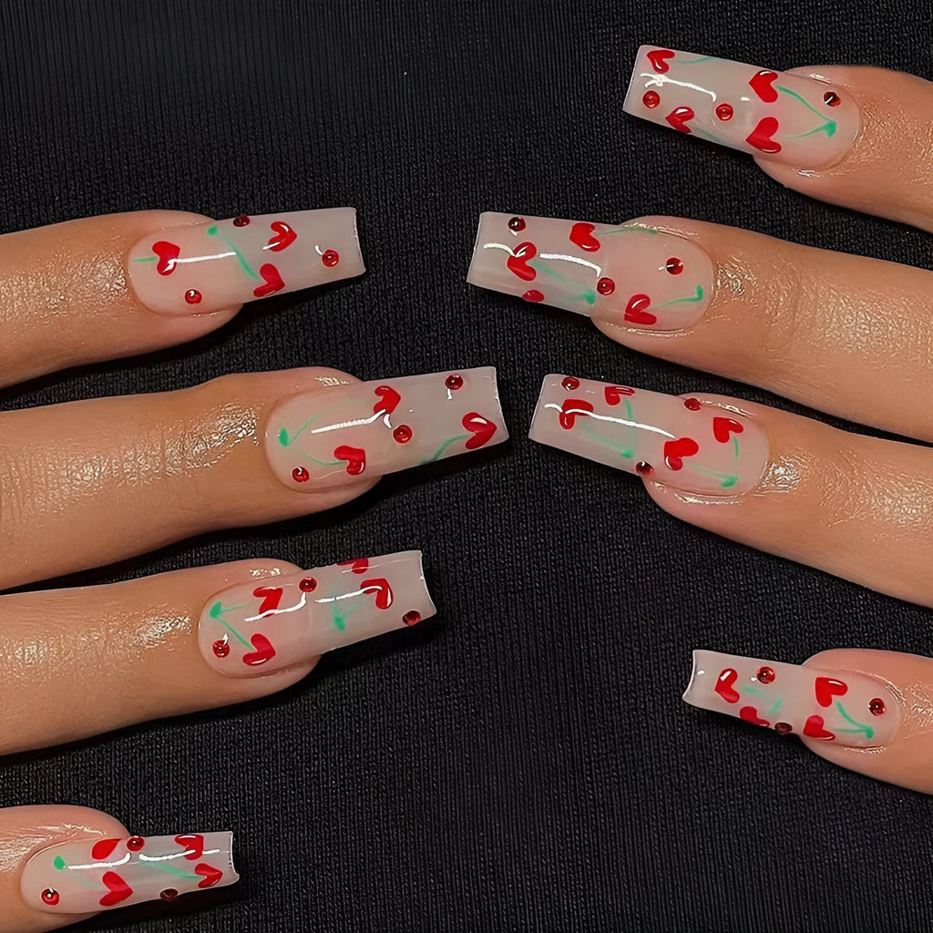 Pack of 24 French Love Red Diamond Small Cherry nail art armour sheet stickers with a tube of adhesive glue.