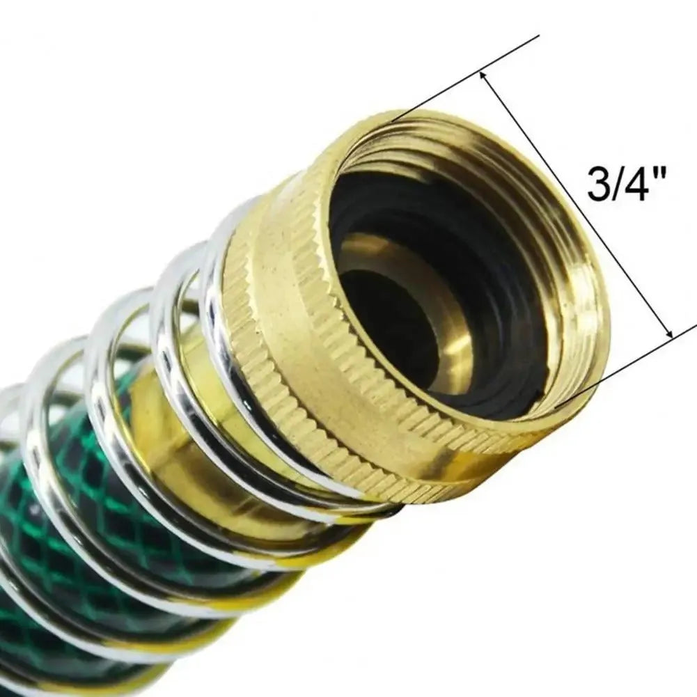 Brass garden hose sprinkler connector with a coiled metal spring section