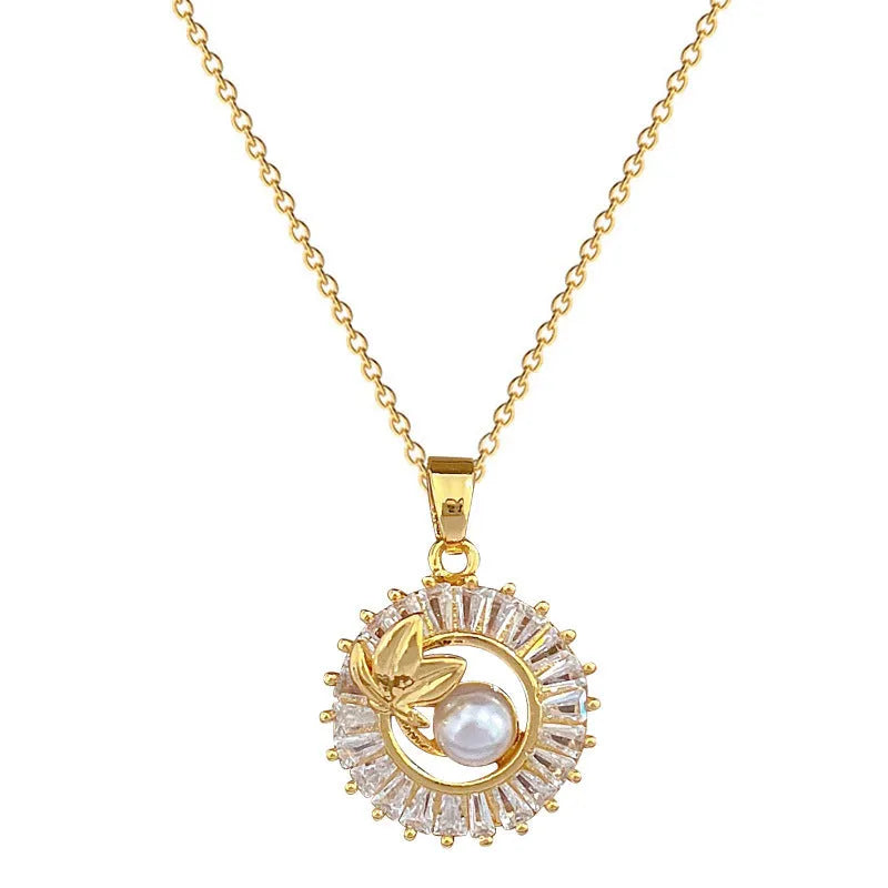 Women's titanium steel jewellery set with square diamond design necklace and matching stud earrings