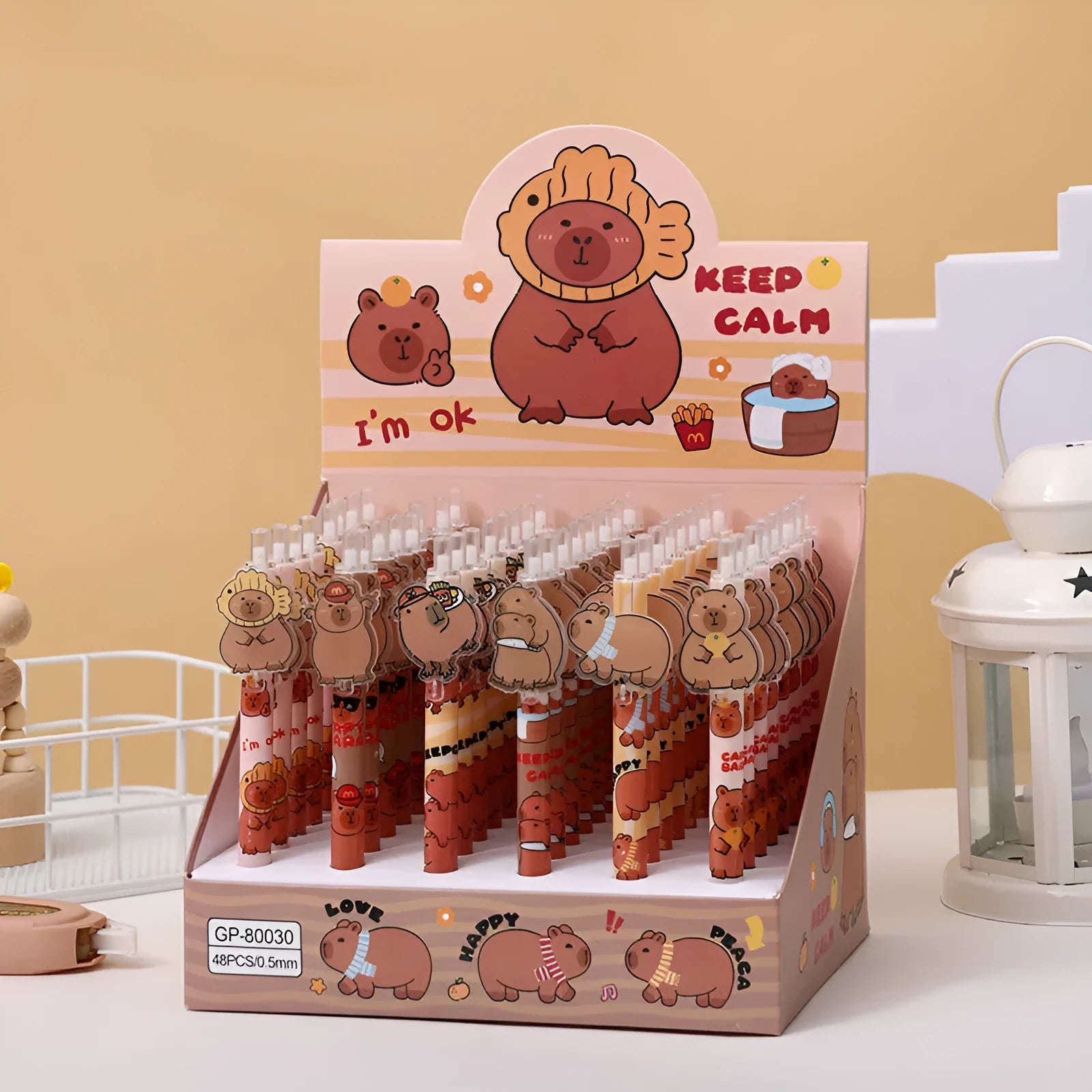 Cartoon bear design gel pens in 48-piece set with plastic shells and carbon black refills