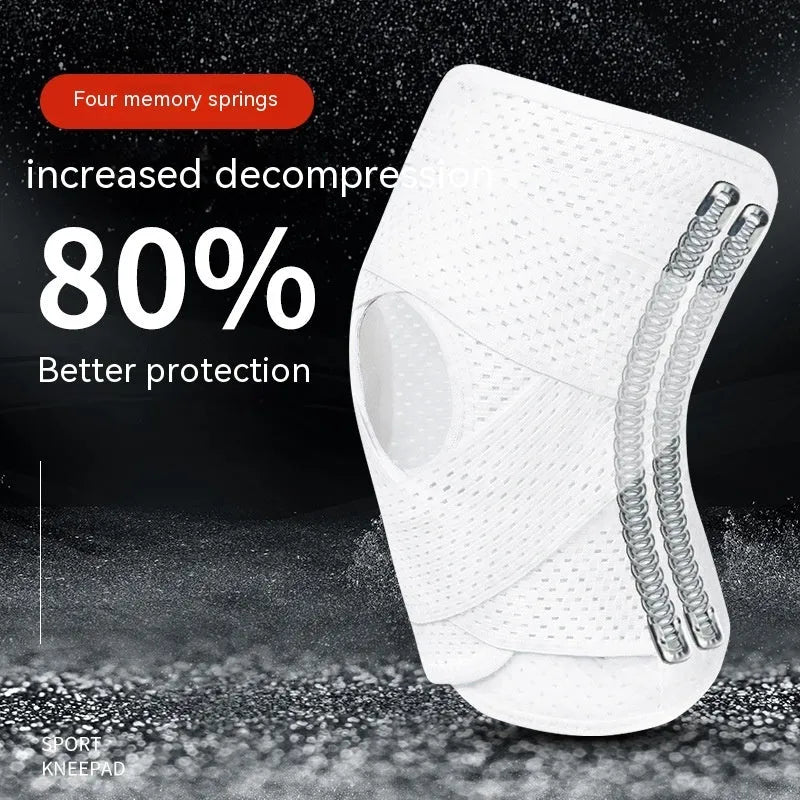 Black mesh fabric knee support sleeve for meniscus and patellar injury recovery.