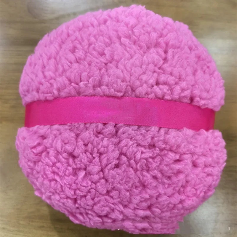 Oversized rectangular plush powder puff for dry makeup application in pink white and skin colour options