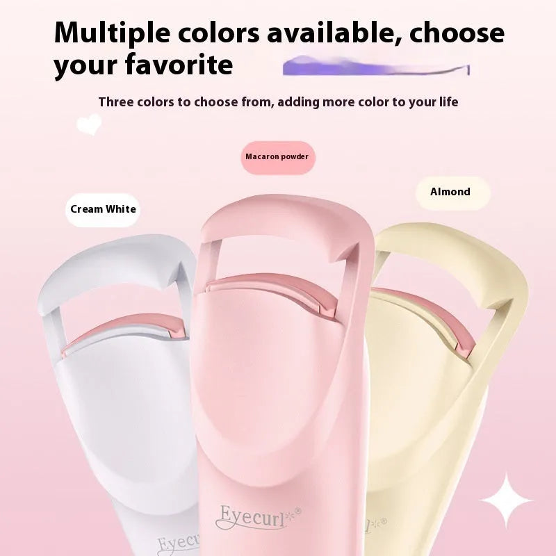 Electric heated eyelash curler with USB cable in cream white, maca pink, or vanilla apricot colours