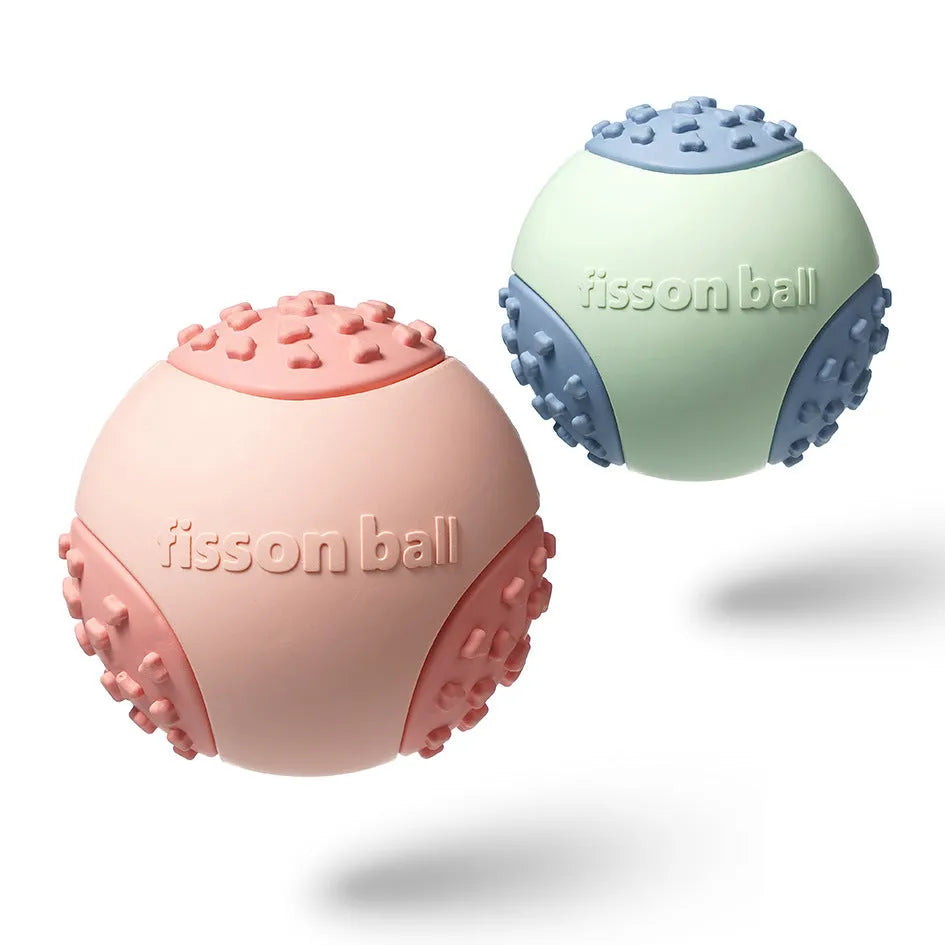 Green rolling ball dog toy for small medium dogs showing 64mm diameter scale