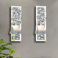 Pair of silver mirror glass candle holders for wall mounting at 10x11x38cm dimensions