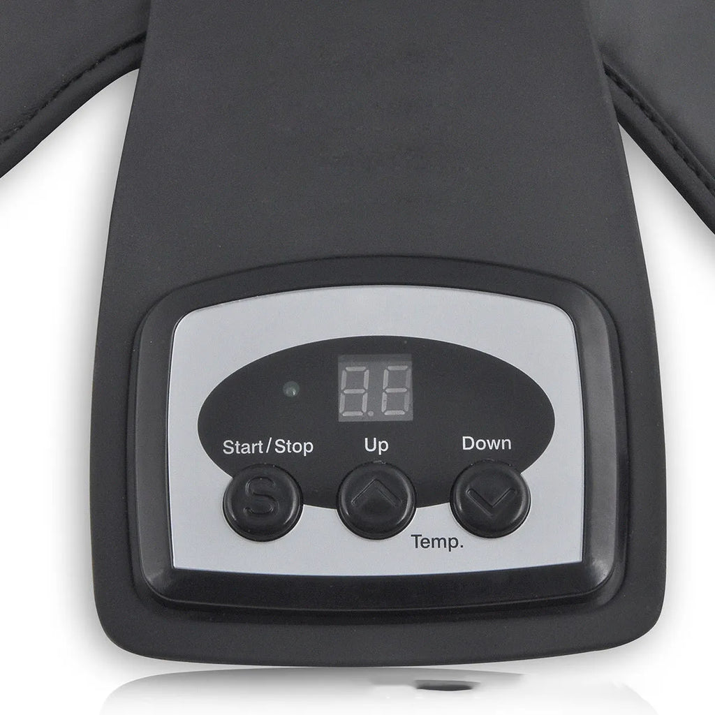 Knee massager unit with infrared heat function, adjustable controls, and included knee and shoulder pads.