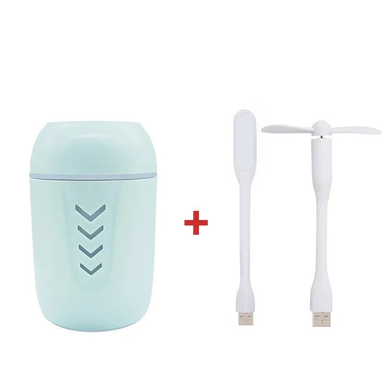 X3 portable car humidifier with columnar design in blue colour showing USB port and mist outlet