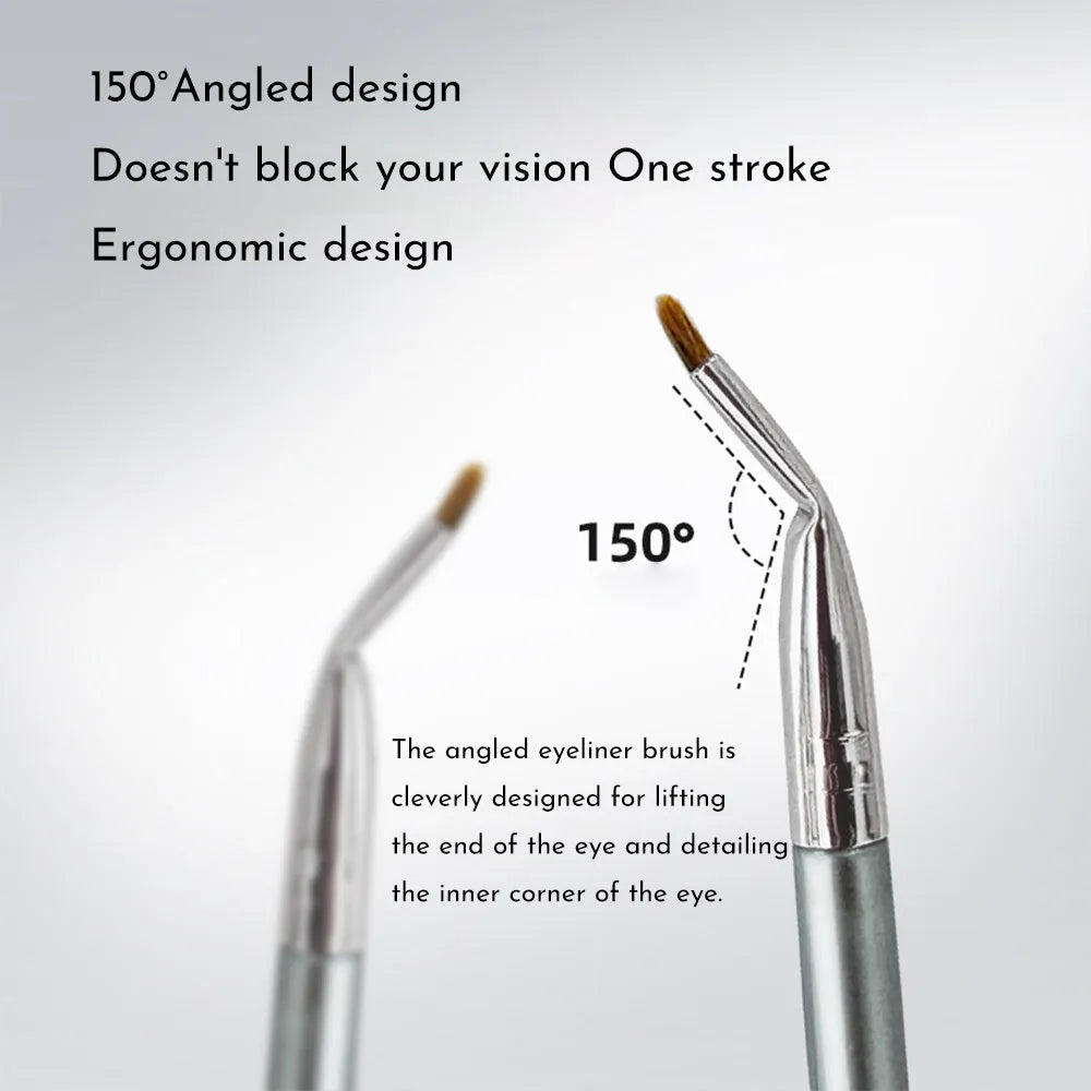Angled bend head fine tip eyeliner and detail makeup brush for eyes and under-eye concealer.