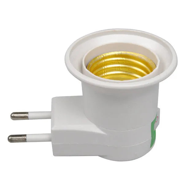 White E27 bulb socket adapter converter with wall plug-in screw lamp holder and integrated switch control
