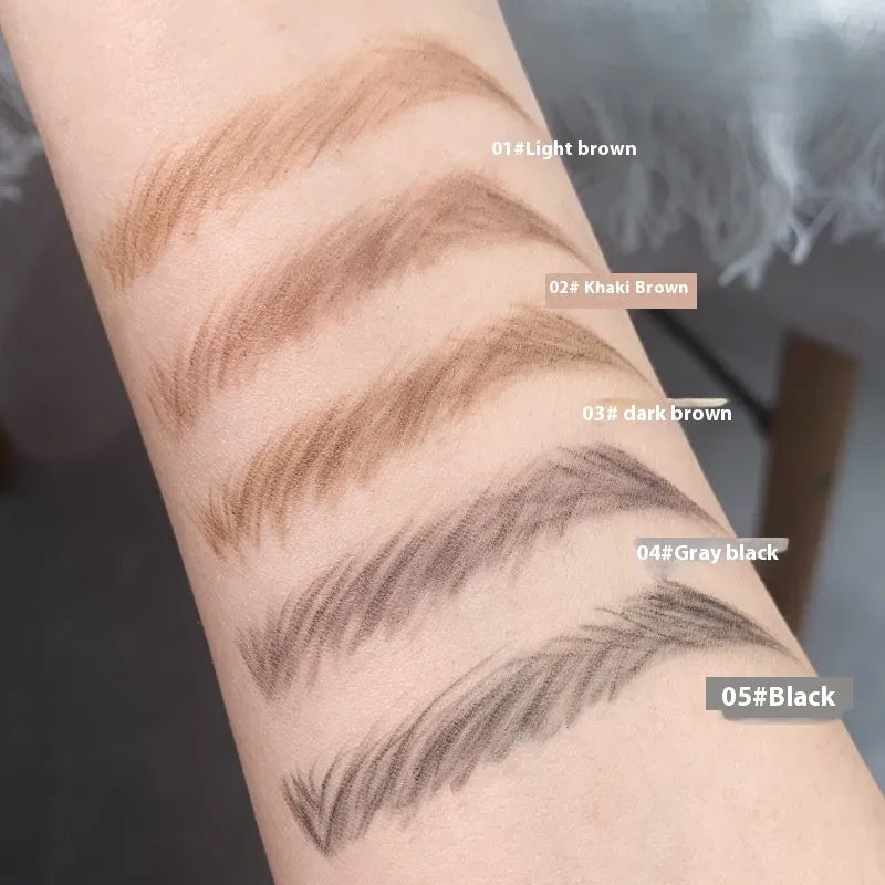 Small Gold Chopsticks Ultra-fine Eyebrow Pencil in five shades: light brown, kaki brown, dark brown, grey black, and black.