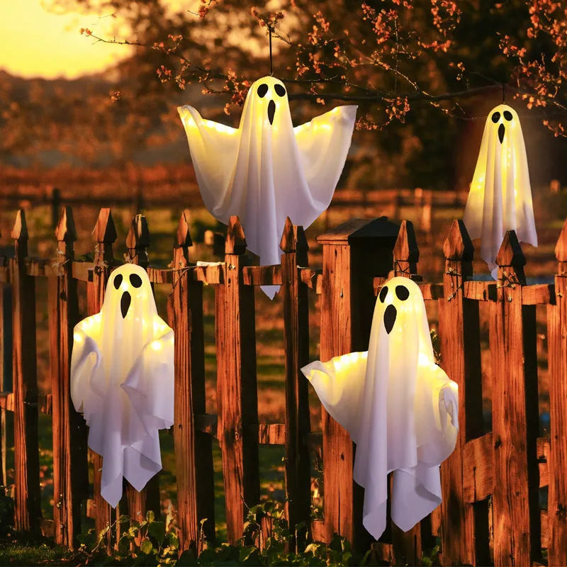 White ghost horror party light ornament with cloth construction and Halloween decoration application