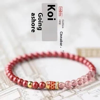 Purple cinnabar bracelet with strawberry quartz beads and peach blossom charm