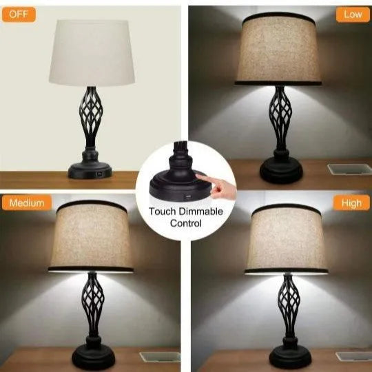 European style alloy bedside table lamp with touch sensor dimmer and USB charging port