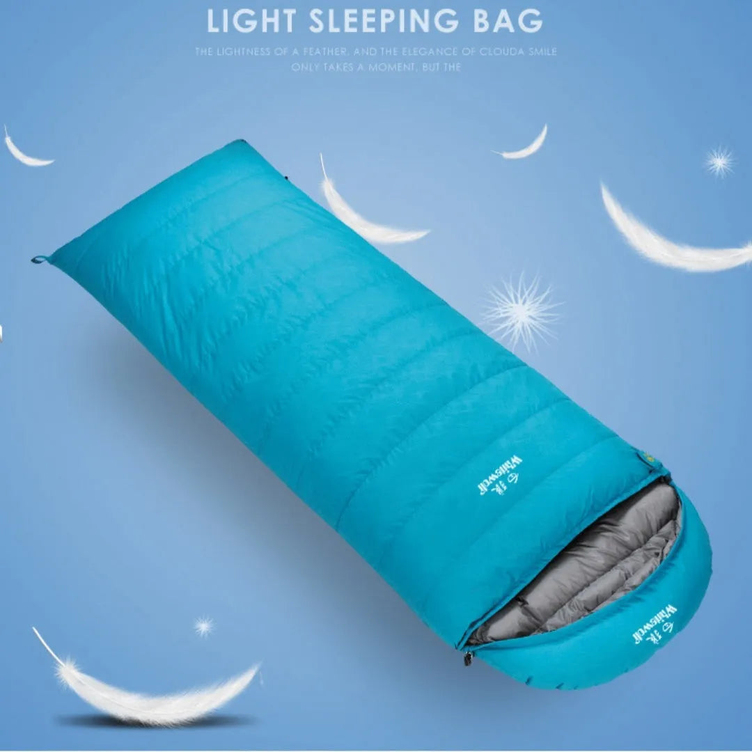 Black outdoor sleeping bag with envelope design for adult camping.