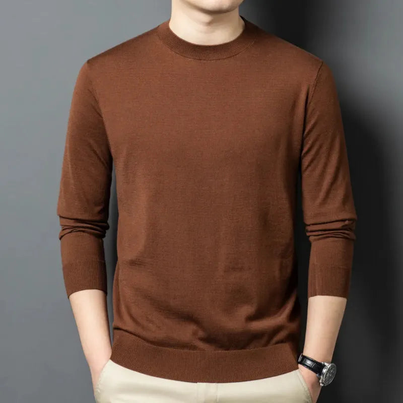 Men's round neck wool and mulberry silk pullover sweater in multiple colours.
