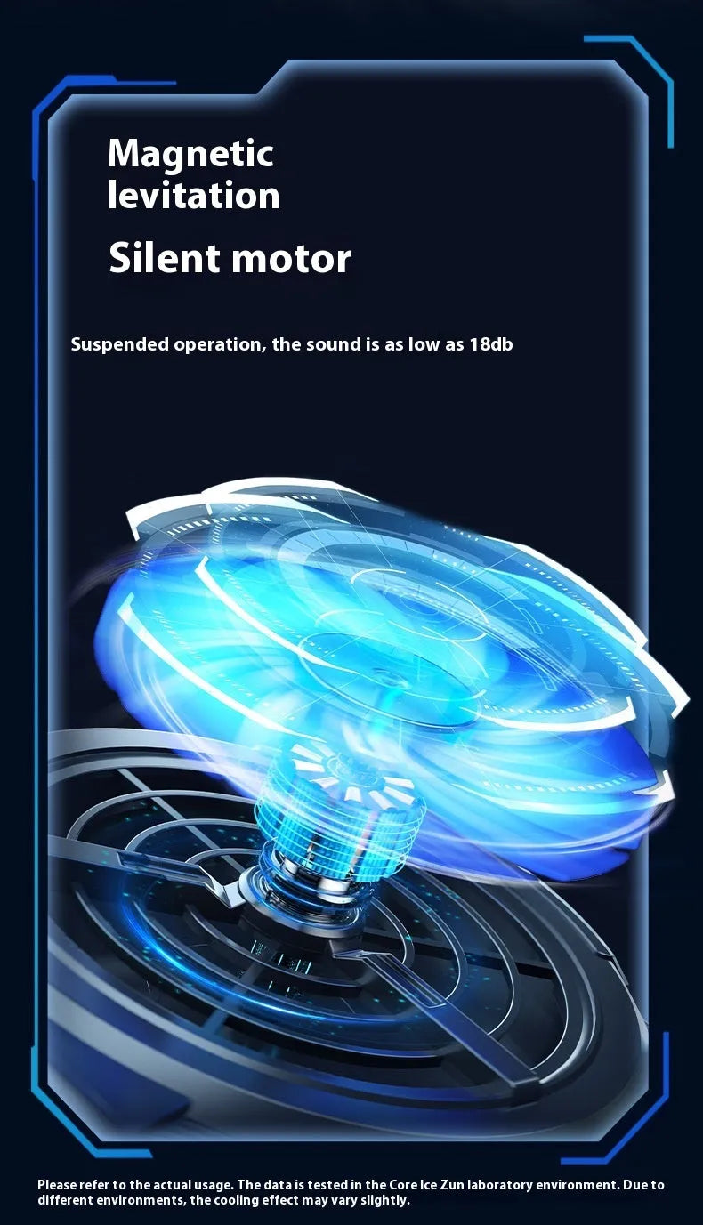 Notebook Play Speed 4-core laptop cooler in black with RGB lighting and blue light white leaf fan on a desk
