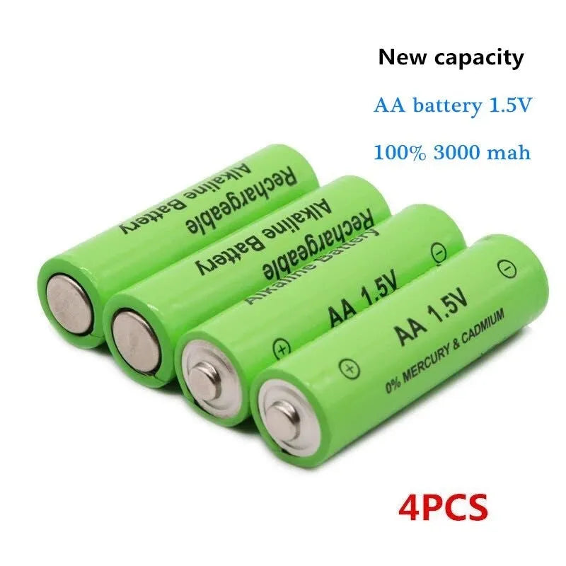 Pack of five 3000mAh AA size 1.5V alkaline rechargeable batteries