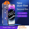 iPhone tempered glass screen protector with privacy and anti-purple light features on a mobile phone.