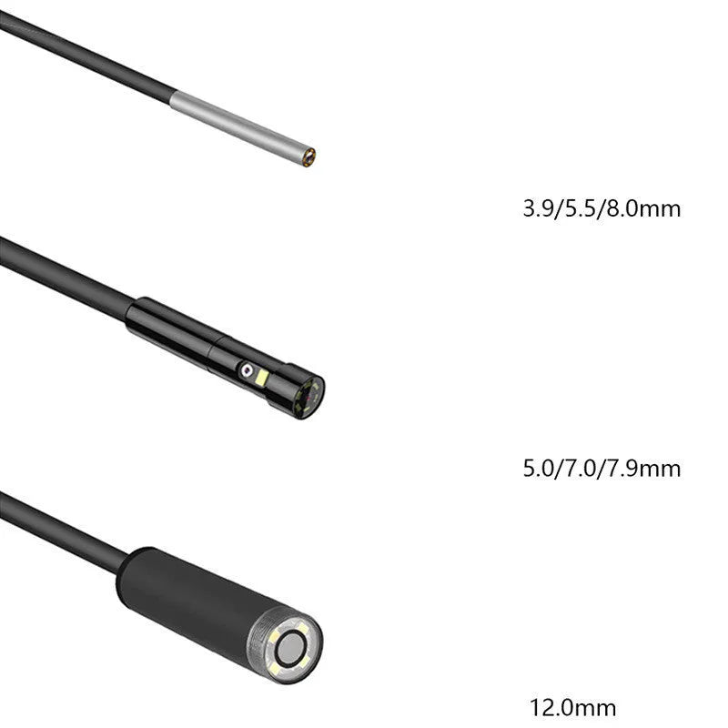 Handheld industrial endoscope with 4.5-inch screen and 1-metre black inspection cable with camera probe.
