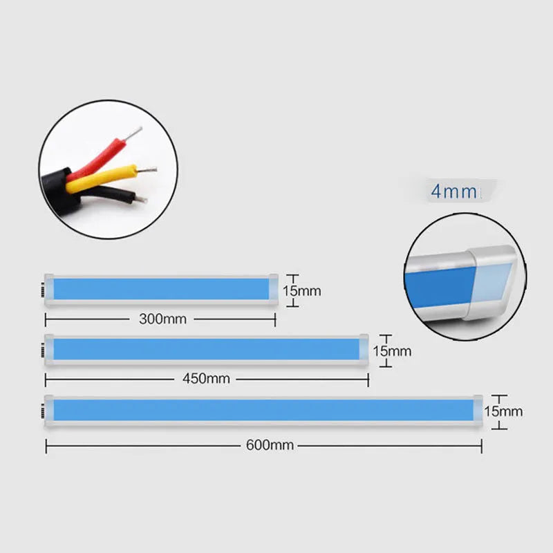 Flexible silicone car LED light strip for daytime running lights and turn signals.