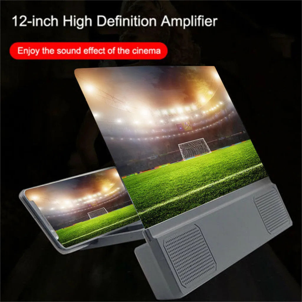 12-inch foldable mobile phone screen amplifier with adjustable gooseneck stand on a table