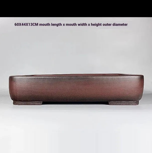 Rectangular handmade antique purple clay flower pot showing 60 cm length and 44 cm width dimensions