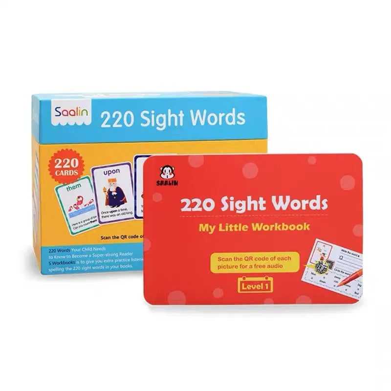 High frequency word card gift box set with 220 game cards and 5 workbooks for early childhood education