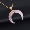 Natural stone moon pendant necklace with copper fittings on adjustable chain in pink or purple colour