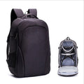 Black Oxford cloth drone backpack with multiple compartments for camera and equipment storage