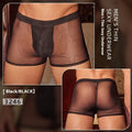 Men's black and white ultra-thin nylon boxer briefs shown flat.