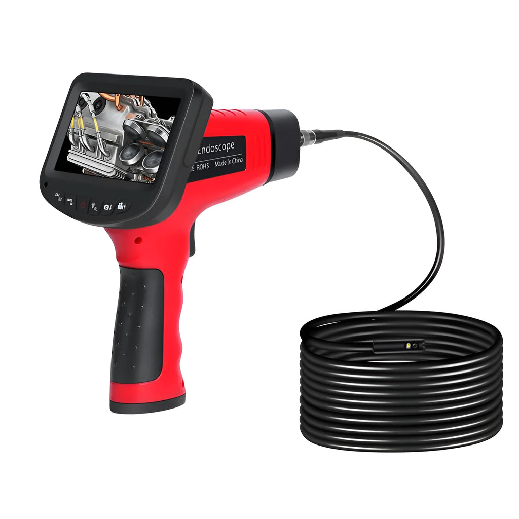 8.5mm diameter dual-lens endoscope inspection camera with hard wire cable and memory card.