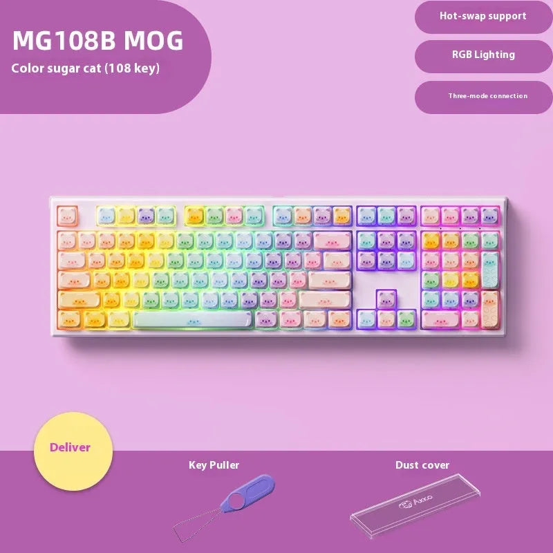 Sugar Cat coloured mechanical keyboard with Bluetooth connectivity and piano switches in MG108B colour scheme