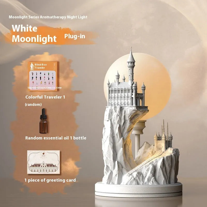 White composite gypsum table lamp with cable and switch on a surface.